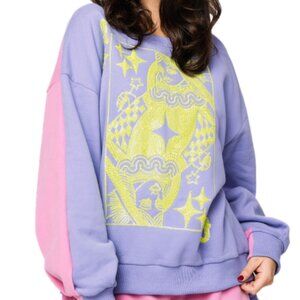 Queen Of Sparkles-Purple & Pink Colorblock Green QOS Logo Card Sweatshirt
